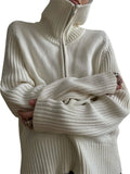 Yipinpay Autumn Winter Casual Zipper Y2K Fairy Cardigan Women Turtleneck Long Sleeve Oversized Knitted Basic Loose Sweate