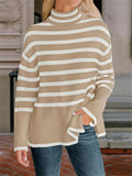 Yipinpay Winter Women¡¯s Long Sleeves Knit Sweater Turtleneck Striped Print Loose Pullover Tops 2024 New Autumn Oversized Sweater