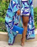 Yipinpay Print Batwing Sleeve Cardigan & Shorts Set women summer 2023 new fashion