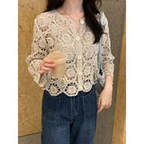 Yipinpay version of chic niche sweet hollow knit jacket cardigan women's autumn new embroidered lace long sleeved top trend