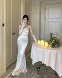 Yipinpay Temperament Dresses Women French Style Chic Sleeveless Slim Belt Sexy Mermaid Dress Vintage Backless Party Ladies