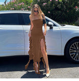 Yipinpay Ruffle Strapless Dress Summer Women Sexy Split Slim Fringe Dresses Elegant Sleeveless Backless Vacation Club Party Outfits
