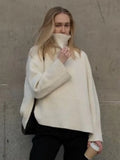 Yipinpay Winter Women¡¯s Long Sleeves Knit Sweater Turtleneck Striped Print Loose Pullover Tops 2024 New Autumn Oversized Sweater