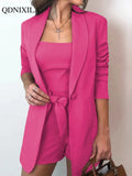 Yipinpay Spring Summer Women Blazer Set Fashion Elegant Inside Vest Top Blazer and High Waist Shorts 3piece Set Casual Shorts Suit