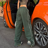 yipinpay Sweatpants Women Basic Y2K Cargo Pants 2023 Striped Baggy Track Pants 90s Joggers Casual Streetwear Low Rise Harem Capris