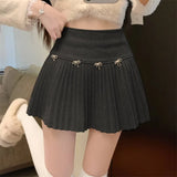 Yipinpay Mini Skirts Women Vintage Bow High Waist Slim Preppy Style Pleated Skirt Girl Fashion Streetwear Sweet Culottes