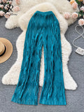 Yipinpay Pleated Vintage Striped Long Pants Fashion Spring High Waist Wide Leg Trousers Women Streetwear Solid Casual Pants