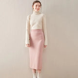 Yipinpay Winter Cashmere Knitted long skirts for women y2k fashion Mid-Length High Waist A-line Skirts Female Wool Bottoms 2023