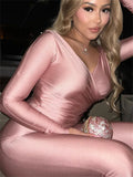 Yipinpay Simenual Casual Skinny Women Two Piece Set Sexy Deep V Crop Tops High Waist Pants Cyber Y2K Outfits Slim Co Ord Suits Streetwear