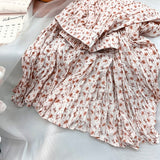 Yipinpay Korean Fashion Midi Skirt Women Vintage Floral Print High Waist Pleated Skirts 2023 Spring Summer Chic A-line Faldas