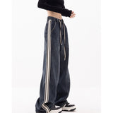 yipinpay Vintage Blue Stripe Jeans Fashion Baggy High Waist Straight Pants Street Casual Wide Leg Mopping Denim Trouser Ladies