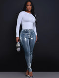 Yipinpay New Denim Pencil Pants For Women 2024 Hot Gold Tight Height Stretch Comfortable Casual Denim Pants For Ladies