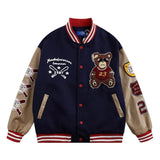 Yipinpay Retro Bear Embroidered Jackets Coats Men's 2023 New Y2K Street Hip Hop Trend Baseball Uniform Couple Casual Wild Jacket