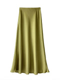 Yipinpay Black Satin High Waist Maxi Skirt Women Fashion Slim Patchwork Elegant Party Long Skirt Female High Street Y2k Long Skirt