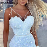 Yipinpay Women Elegant Cutout Spaghetti Strap Guipure Lace Dress