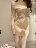 Yipinpay Knitted Dress Woman Long Sleeve Slim Mini Dress Casual Party 2023 Autumn Design Pure Color Elegant Dress Korean Fashion