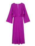 Yipinpay Purple Long Dress Women Wrap Satin Midi Dress Woman Long Sleeve Elegant Party Dresses For Women 2023 Evening Dresses