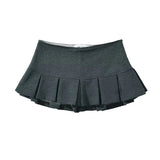 Yipinpay Summer 2024 Y2K Gray Side Zipper Pleated Mini Skrit Women Sexy Low Waist Short Skater Skirts