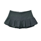 Yipinpay Summer 2024 Y2K Gray Side Zipper Pleated Mini Skrit Women Sexy Low Waist Short Skater Skirts