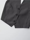 Yipinpay New 2024 Women Sexy Backless Halter V Neck Striped Vest Female Fashion Waistcoat Chic Crop Top