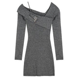 Yipinpay One Piece Dress Korean Fashion 2024 Winter Sexy Bodycon Y2k Mini Dress Woman Long Sleeve Solid Knitted Dress Slim Casual