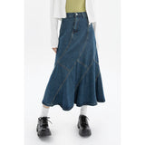 yipinpay Summer Vintage Blue Women Denim Trumpet Skirt Streetwear Style Casual Irregular High Waist Ladies Long Mermaid Jean Skirt