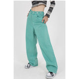 yipinpay Womens Jeans High Waist Vintage Straight Baggy Denim Pants Streetwear American Style Fashion Casual Wide Leg Denim Trouser