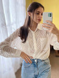 Yipinpay Transparent Chiffon Elegant Lapel Shirt Spring 2023 Long Sleeve Button Blouses Single-Breasted White Top Office Lady