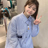 Yipinpay Striped Short Style Parkas Women Casual Long Sleeve Design Winter Clothes Coats Ladies Harajuku Korean Fashion Shirts Top