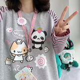 Yipinpay Pink Stripe Panda Print Raglan Sleeve Round Neck Women Tops Autumn/Winter Pullover Women Sweatshirt Loose Cute Girl Top