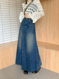 Yipinpay Vintage Long Denim Skirt Woman Jean Skirts For Ladies A Line 0406