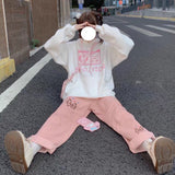 Yipinpay Corduroy Wide Leg Pants Women Overalls Japanese New Soft Girl Cute Rabbit Print Student High Waist Loose Trouser Female