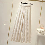 Yipinpay Knitted Wide Leg Pants Women High Waist Drop Loose Knitted Straight Leg Pants Casual Cropped Wide Leg Pants Female Tops
