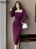 Yipinpay French Style Elegant Dresses Women Sexy Long Sleeve Slash Neck Slim Solid Vintage Dress Ladies Sexy Split Autumn Fashion