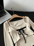Yipinpay Fall Winter Woman Korean Fashion Two Piece Sets Cropped Sweater Pullovers Tops Jumper Design Gyaru Knitwears 2000s Tide