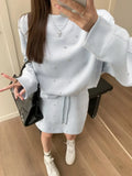 Yipinpay Hot Girl Casual Suit Women's Spring Bubble Bead O-neck Pullover High Waist Wrapped Hip Skirt Two-piece Set Female Clothes
