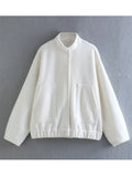 Yipinpay New 2024 Women Fashion Oversized Bomber Jacket Coat Vintage Solid Long Sleeve Female Pockets Chic Loose Outerwear