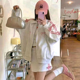 Yipinpay Zipper Bow Embroidery Sweet Plus Fleece Thickened Hoodie Skirt Suit Women Students Korean Fashion Y2k Party Sets Outwear