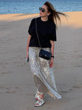 Yipinpay Sparkly Midi Skirts Women Autumn 2024 New High Waist Glitter Sequin Y2k Long Skirt Fashion Club Party Ladies Long Skirt