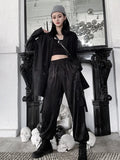 Yipinpay Vintage Harajuku Cargo Pants Women Dark Goth Streetwear Dragon Printed Buckle Patchwork High Waist Loose Casual Trousers