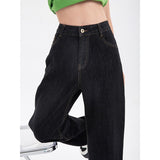 yipinpay Jeans High Waist Summer Wide Leg Denim Trouser Baggy Street Chic Design Ladies Casual Black Vintage Straight Jean Pants