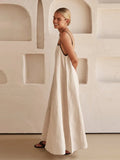 Yipinpay Cotton Linen Sling Maxi Dress For Women 2024 Spring Off Shoulder Sleeveless Long Dresses Female Summer Chic Beach Dress