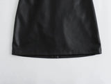 Yipinpay European and American Autumn Halter Neck Sleeveless Halter Imitation PU Leather Black Temperament Sexy Mini Dress