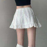 Yipinpay White Mini Skirt Women Kawaii Lace Low Rise Y2k Summer Korean Style Bow Ruffle Sexy Kpop Micro Mini Skirts Coquette