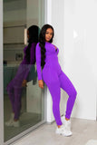 Yipinpay Women Bodysuit Jumpsuit Two-Piece Set Fitness Solid Color Tight Thermal Turtleneck Jumpsuit Top And Skinny Pant Two Piece Suit
