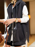 Yipinpay New Korean Fashion Women's Vest Casual Loose Hooded Zipper Top Autumn Winter Dark Gray Versatile Coat Women Clothing Trend