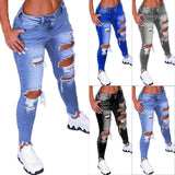 Yipinpay Spring New Women's Low Waist Ripped Jeans Fashion Slim Hip Lift Elastic Ankle-Length Denim Pencil Pants Plus Size Jeans 5XL