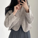 Yipinpay Temperament Slim Retro Simple V Neck Single Breasted Plaid Jacket Short Fashion Long Sleeve Tweed Cardigan Thin Autumn Top