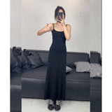 yipinpay Women Black Dress Dress Sleeveless Sexy Europe and America Suspender Simple Temperament Summer 2023 NEW Female Long Skirt