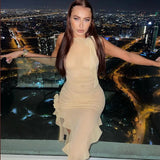 Yipinpay Ruffles Sexy Mini Dress Women Summer Sleeveless See Through Club Party Bodycon Dresses 2023 Ladies Brithday Beach Outfits